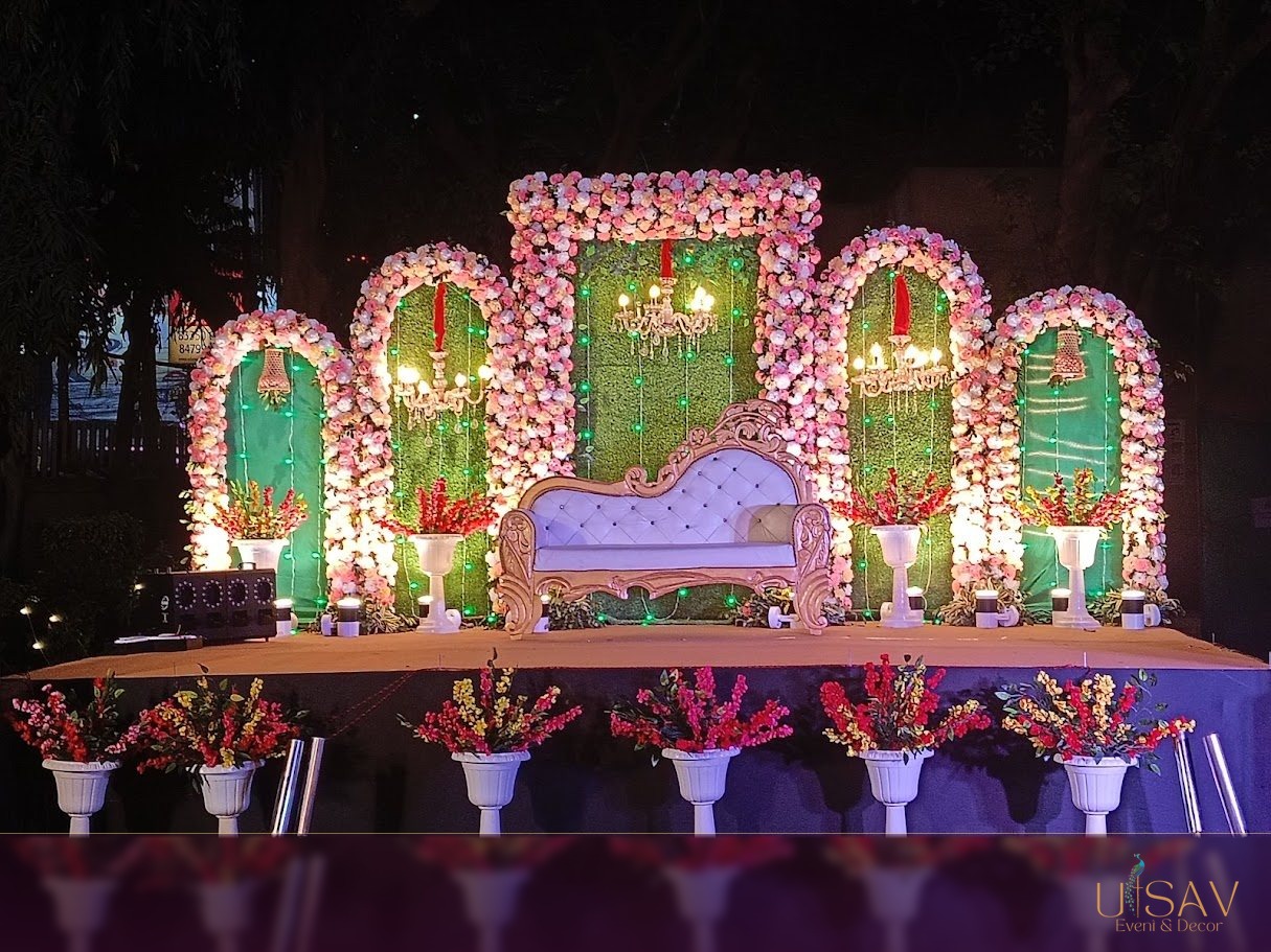 Illuminated floral celebration stage