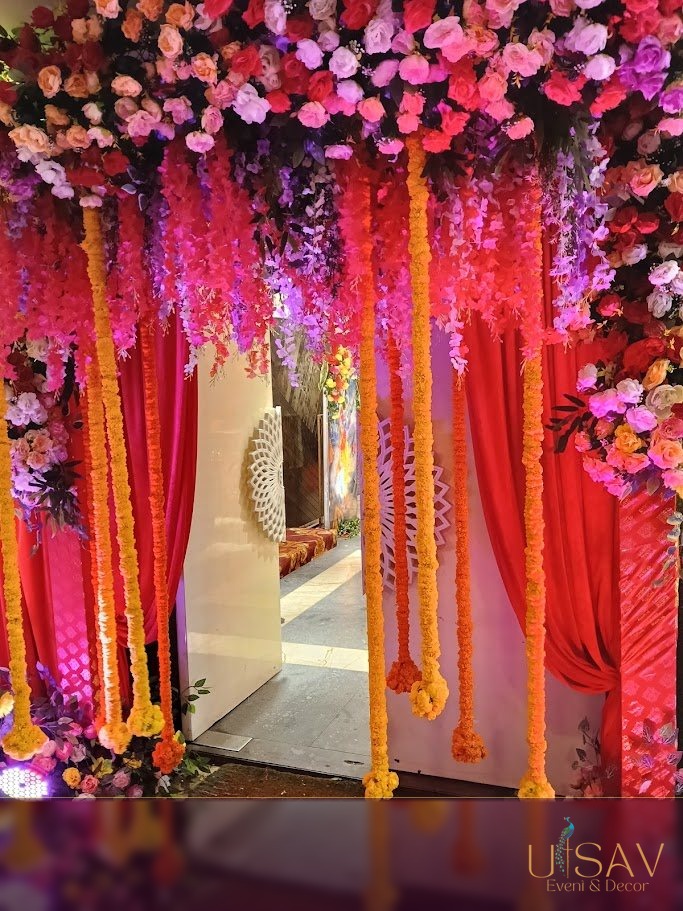 Marigold and floral entrance detail