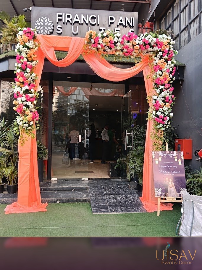 Peach floral entrance decor