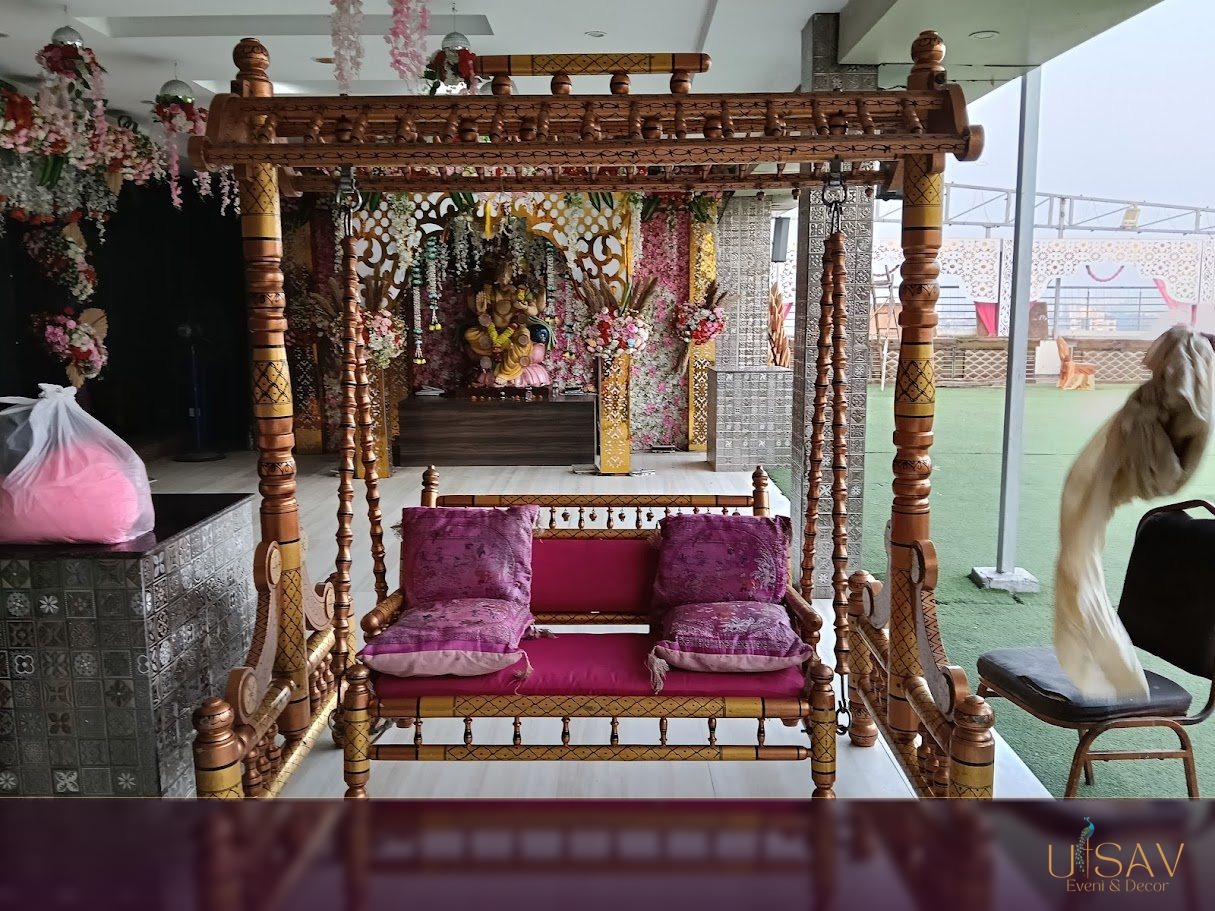 Traditional wooden swing seating detail