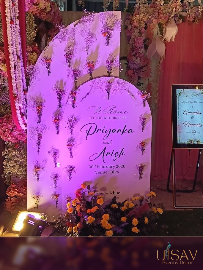 Wedding welcome signage with flowers